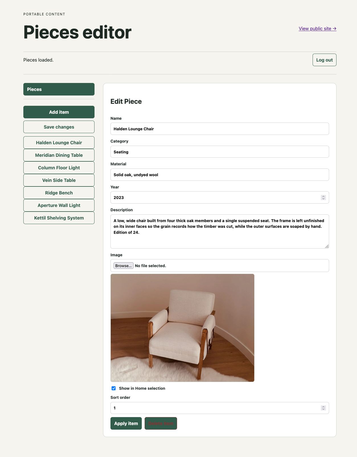 Portable Content Editor interface preview